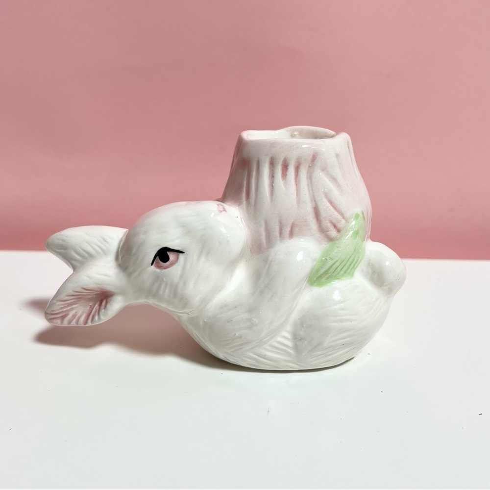 Vintage pastel retro bunny rabbit candlestick holder